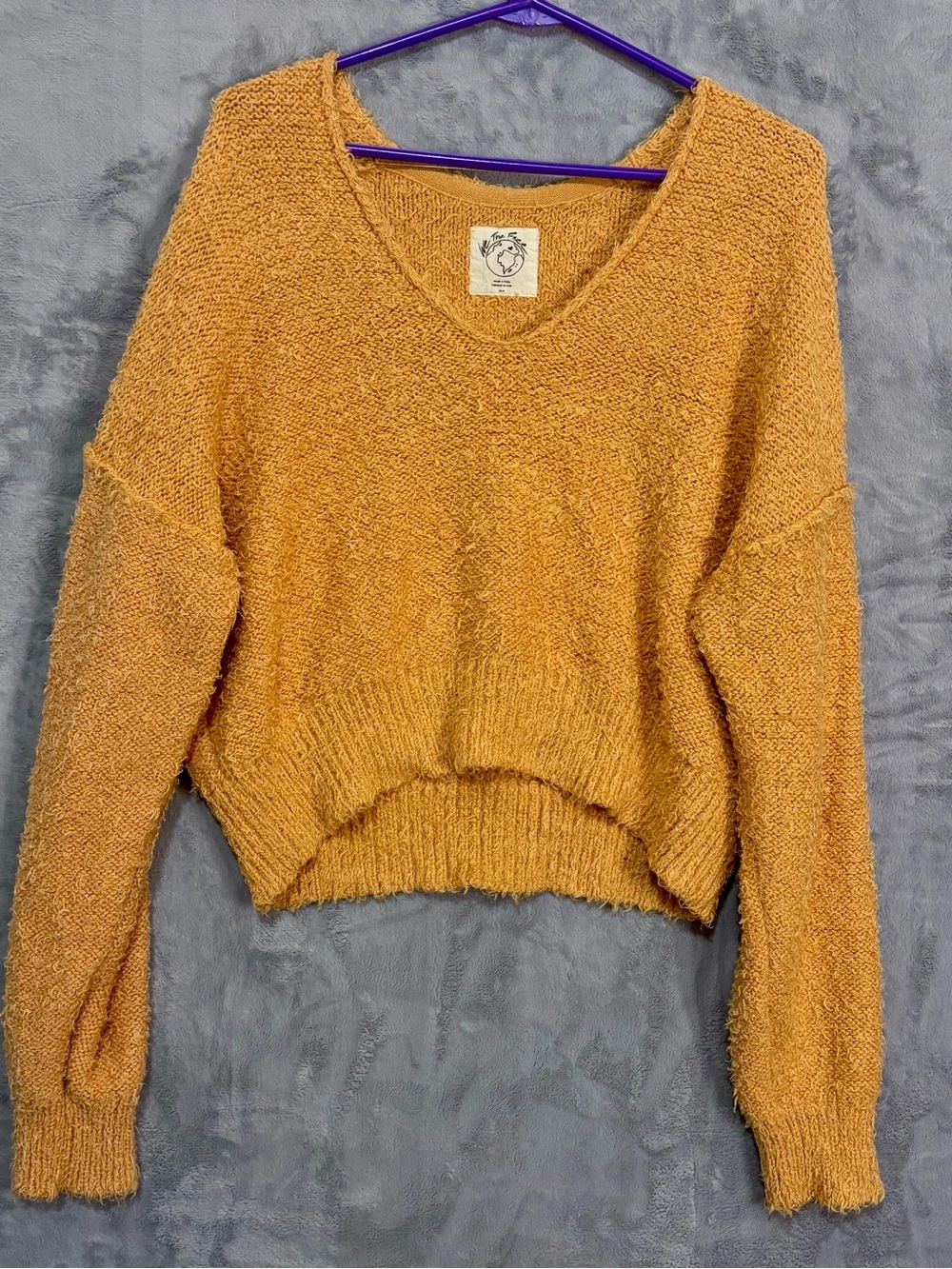Free People We The Free Finders Keepers V-Neck Fuzzy Sweater Gold Moss Medium M